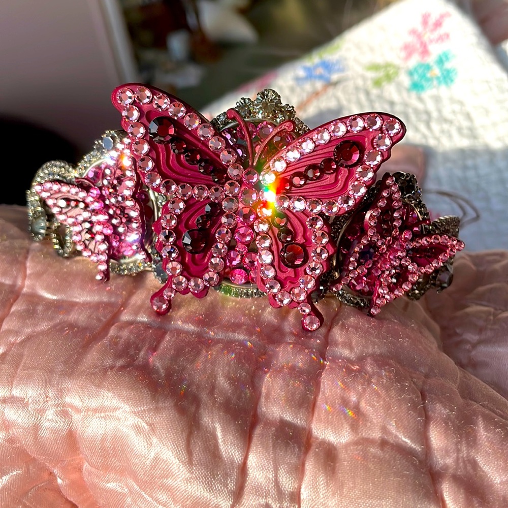 Vintage Tarina Tarantino Swarovski Crystal pink butterfly tiara